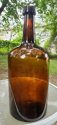 Antique Amber Puce Unusual Color 15.5  Demijohn Bottle Crude Glass Hand Blown • $421.44