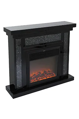 Bassenthwaite Mirrored Crushed Crystal Black Fireplace With Electric Fire • £540