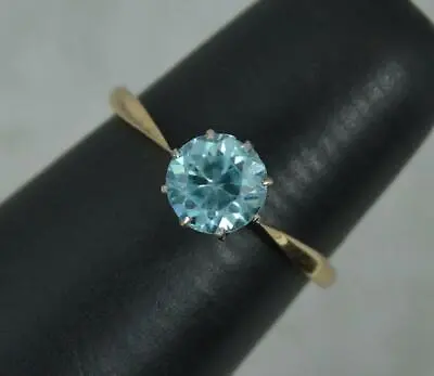 Antique Solid 9 Carat Gold And Blue Zircon Solitaire Ring • $337.48