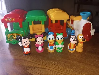 Vintage Disney Railway Plastic Toy Tram Train Cars W/ 6 Figures Mickey Minnie + • $19.99