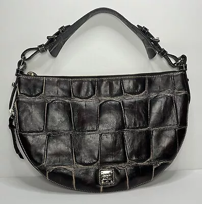 Vntg Dooney & Bourke Croc Embossed Brown Leather Purse Shoulder Bag Hobo • $39.99