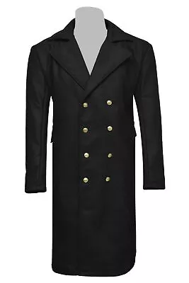 Mens Black Navy Wool Great Coat Winter Trench Naval Military Long Coat • $82.49