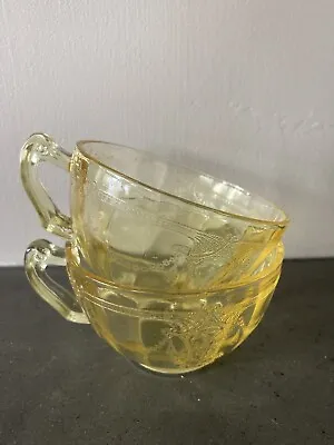 Yellow Amber Federal Depression Glass Teacups Madrid Pattern GLOWS • $19.99