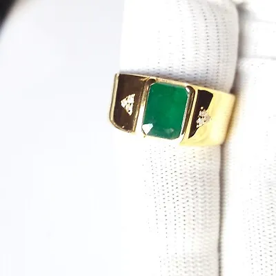 Natural Emerald 14K Solid Yellow Gold  Mens Ring Mens Jewelry Hand Made Ring • $899.99