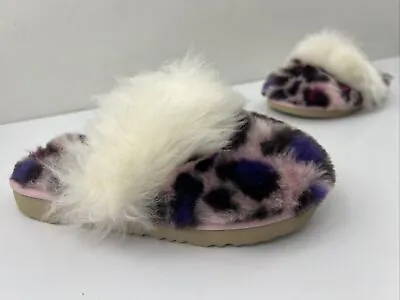 UGG Kids 13 TREADLITE Fur Lined ￼ Glamorous￼￼ Leopard Print Clogs  Pink  Purple • $28.25