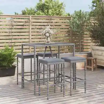 $296.99 • Buy Outdoor Bar Set 5 Piece Outdoor Furniture Table Stool Grey Poly Rattan VidaXL