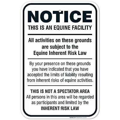 Equine Liability Sign Statute Horse Barn Stable Farm Sign • $99.99