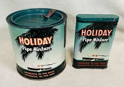 2 Vintage 1950’s Era Holiday Tobacco Tins (Empty) 1 Round Pry Top & 1 Pocket Tin • $19.95