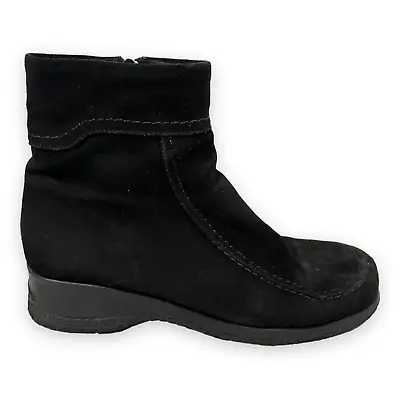 La Canadienne Womens Ankle Boots Booties Black Leather Suede Moc Toe Side Zip 8 • $49.99