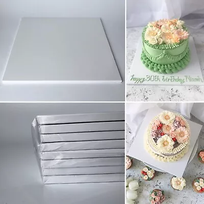 SALE! 10 INCH Glossy White Premium MDF Cake Board Thin Square 5mm 8 PACK • £12