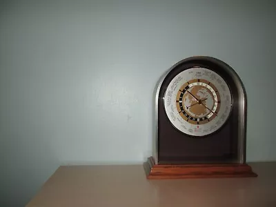 Vintage Modern Verichron Quartz World Time Mantel Clock Wood & Aluminum Japan • $59.95