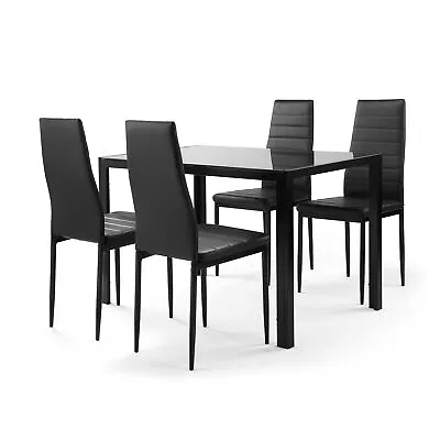 5-piece Modern Elegant Black Dining Table Set Leather Chairs Home • $152.06
