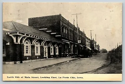 La Porte City Iowa~North Side Main Street~Interurban Trolley Depot~1915 B&W PC • $16