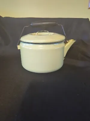 Vintage YELLOW ENAMEL Teapot Tea Kettle With Black Handle ~ Nice Condition • $21