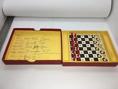 K And C Limited London Vintage Travel Pocket Chess Set In Red Box King Pawn Rook • £29.95