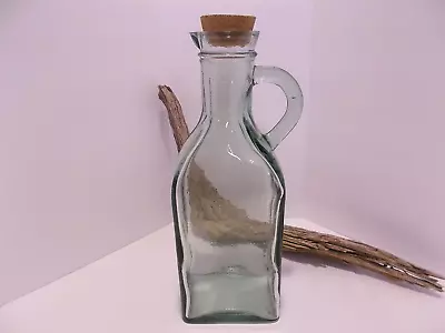 Vintage Glass - Clear Lightly Green Glass Bottle With Cork Stopper ~ 10.5  Tall • $14.99