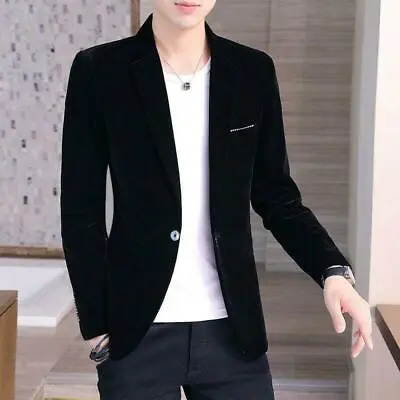 $57.32 • Buy Men's One Button Lapel Blazers Coat Long Sleeve Jacket Plain Slim Fit Korean New
