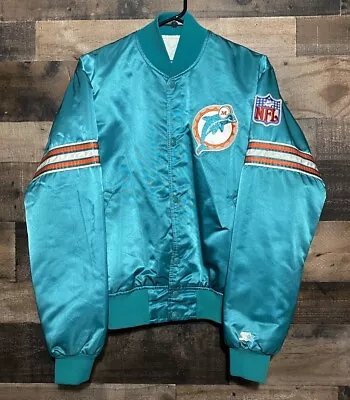 Vintage Miami Dolphins Starter Satin Bomber Jacket 1980's Size M • $74.99