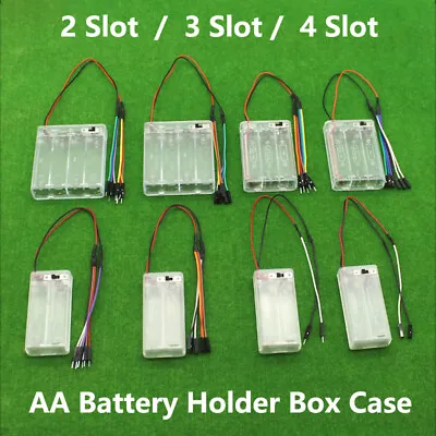 2/3/4 Slot AA Battery Holder Box Case Enclosed Clear With Wires & ON/OFF Switch • £2.08