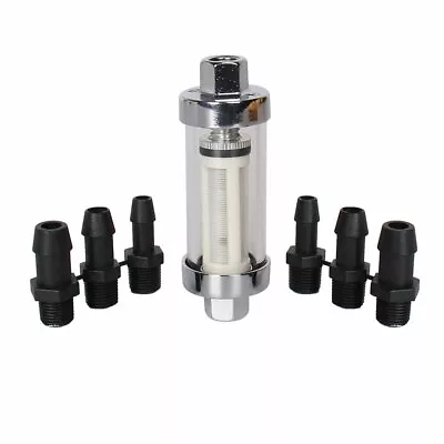 6mm 8mm 10mm Full Set Filter Fit Inline Fuel Filter Chrome Metal Glass Universal • $17.99