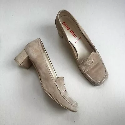 Vintage Miu Miu Tan Suede Penny Loafers EU 40 - US 10 • $150