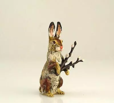 Vienna Bronze Sitting RABBIT With CATKINS Bermann Easter Bunny Cold Painted • $109.99