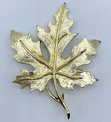 C4-959 Vintage Brooch Gold Tone Pin 2.5  Maple Leaf Fall • $4.99