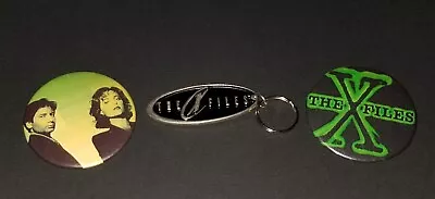 X Files Press Promotional Only 2 Sided  Metal Embossed Key Chain &  2 Button's . • $23