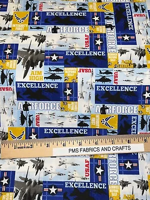 United States Military US Air Force 100% Med Cotton Fabric By The Yard #12 USAF • $5.25