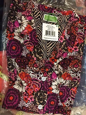 NWT Vera Bradley Floral Zebra Rosewood Print Long Sleeve Pajama Top Size Small • $10