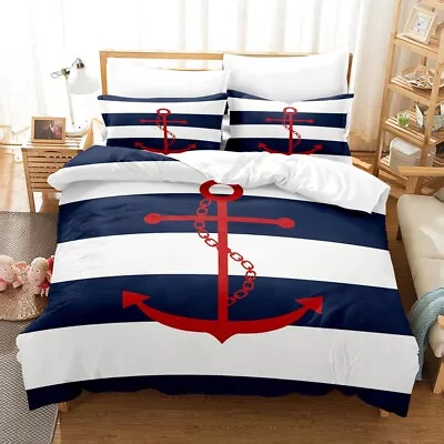 White Blue Nautical Themed Anchor Print Children's Adult Bedding Set • £47.99