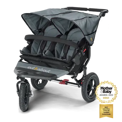 £499 • Buy Brand New Out N About Nipper 360 Double Pushchair V4 Steel Grey With Raincover