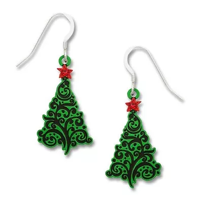 Sienna Sky Christmas Tree With Swirl Design & Red Star Hook Earrings Made In USA • $21.99