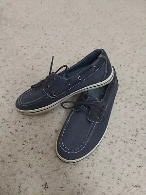 MOSSIMO NAVY BLUE CANVAS BOAT SHOES LOAFERS Boys  Men's Size 7 • $12.99