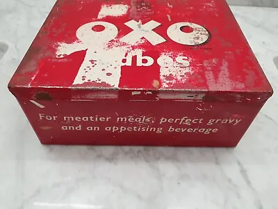 Vintage British OXO Cubes Tin Re White Advertising Kitchen Cooking Farmhouse • $14