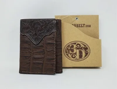 3d Men's Chocolate Crocodile Print Leather Tri-fold Wallet • $45