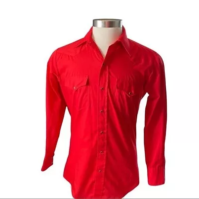 Vintage 70s Mesquite Men Red Pearl Snaps Button Front LS Western Shirt Sz 15.5 • $31.11