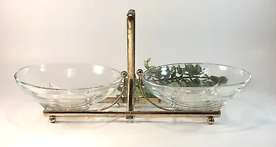 Mid-century Modern Glass Bowl Condiment Set In Metal Caddy • $26