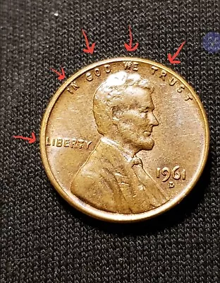 1961 D Lincoln Penny. Errors On Top Rim &  L  In Liberty On Edge & More. RARE! • $110.75