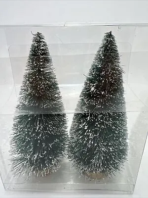 2 Green Christmas Village House Accessories- 5.5   Bottle Brush Trees NEW • $12.95