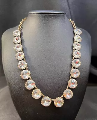 Sparkly & Gorgeous Signed J Crew Gold Tone W/White Rhinestone Link Necklace • $15.50