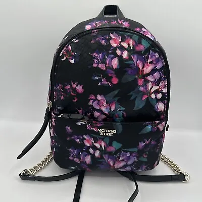 Victoria Secret Purple Pink Floral Mini Backpack VS Purse Bag Travel Chain • $36.95