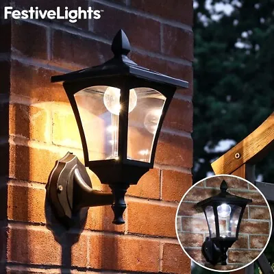 Solar LED Security Wall Lantern Lamp Black Outdoor Light | Garden Welcome House • £43.99