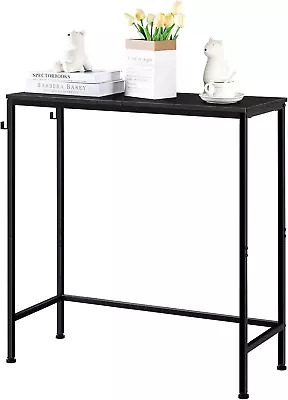 Black Console Table Narrow Entryway Table With Hooks 31.5 In Small Sofa Table Wi • $51.88