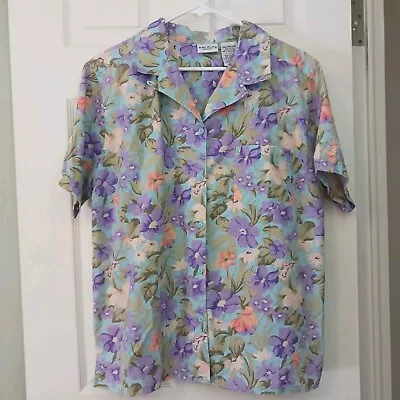 VTG Bobbie Brooks Womens Size14-16W Shirt Floral Short Sleeve Button Front Luau • $13.68