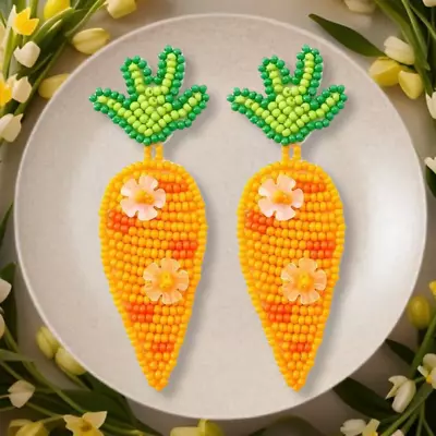 Easter Earrings Seed Bead Carrots Drop Dangle Bunny Rabbit Spring Fun • $5.99