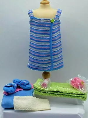 American Girl Doll Striped Cozy Spa Bath Wrap Set TERRY CLOTH ROBE & SLIPPERS • $18
