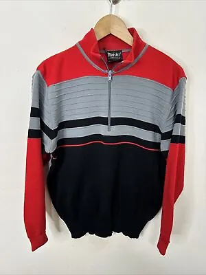 Vtg 80s MEISTER Sweater Pullover 1/4 Zip Black Red Gray Wool Blend SKI Men's S • $45
