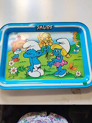 Vintage 80s Smurfs Metal Table Top TV Tray Retro Papa Smurf Smurfette Bashful • $24