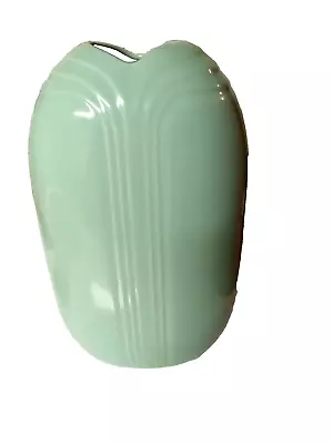 Vintage Vase Made In Japan Ceramic Mint Green Large 50- 60's Oval V Ribbed MCM • $23.99
